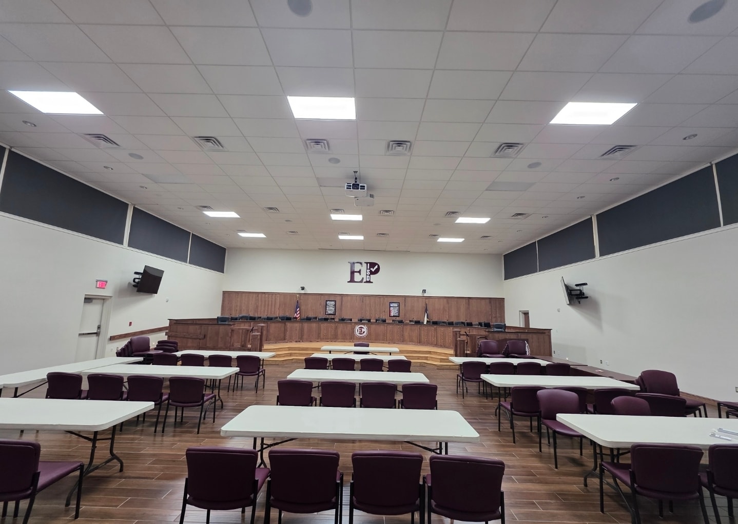 Roller shades installed in an EPISD school boardroom